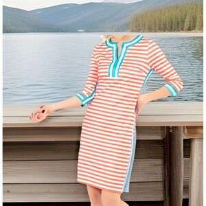 GRETCHEN SCOTT Women Size Small Stripe Hinkley Coral Turquoise Dress Resort Wear